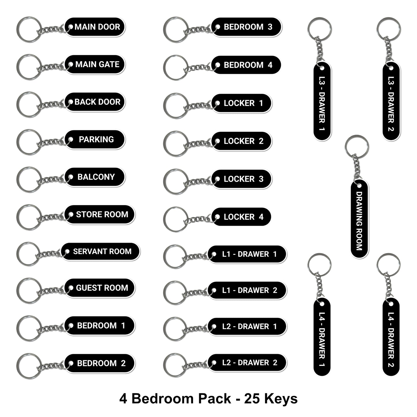 The Complete Home Key Organizer Set | Pre-Labeled Home Keychain Pack (1, 2, 3, or 4 Bedrooom Options)